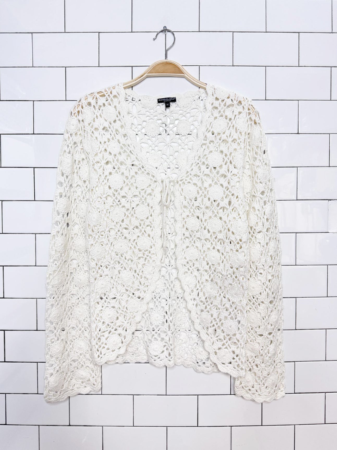 vintage 00s bandolera crochet knit tie front cardigan top
