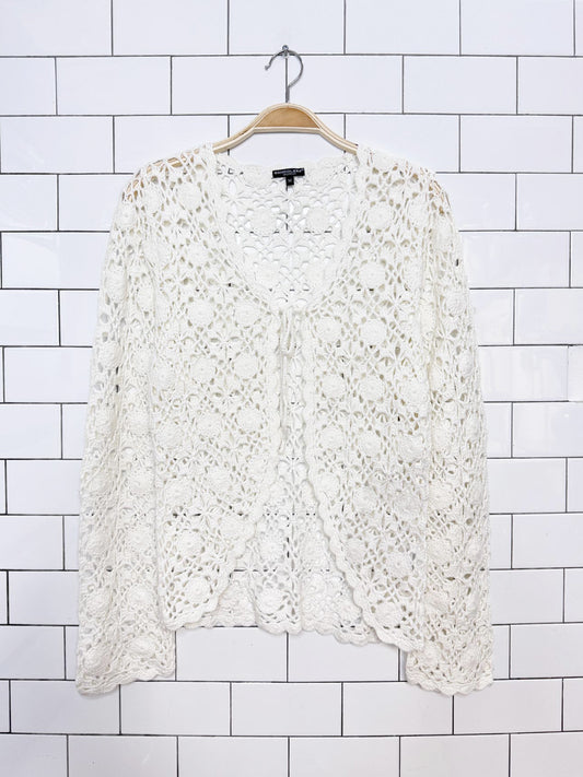 vintage 00s bandolera crochet knit tie front cardigan top