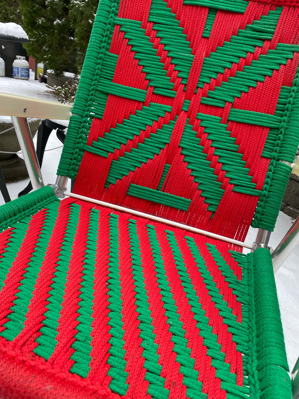 vintage 70s macrame lawn chair