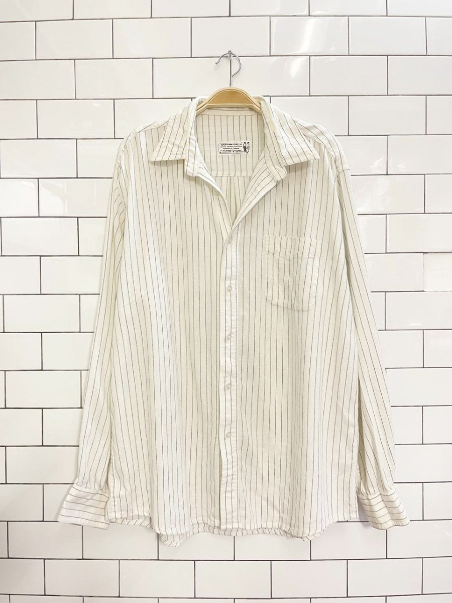 vintage linen - blend oversized pinstripe boyfriend shirt - good market thrift store