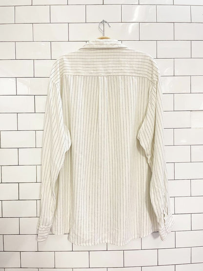 vintage linen - blend oversized pinstripe boyfriend shirt - good market thrift store
