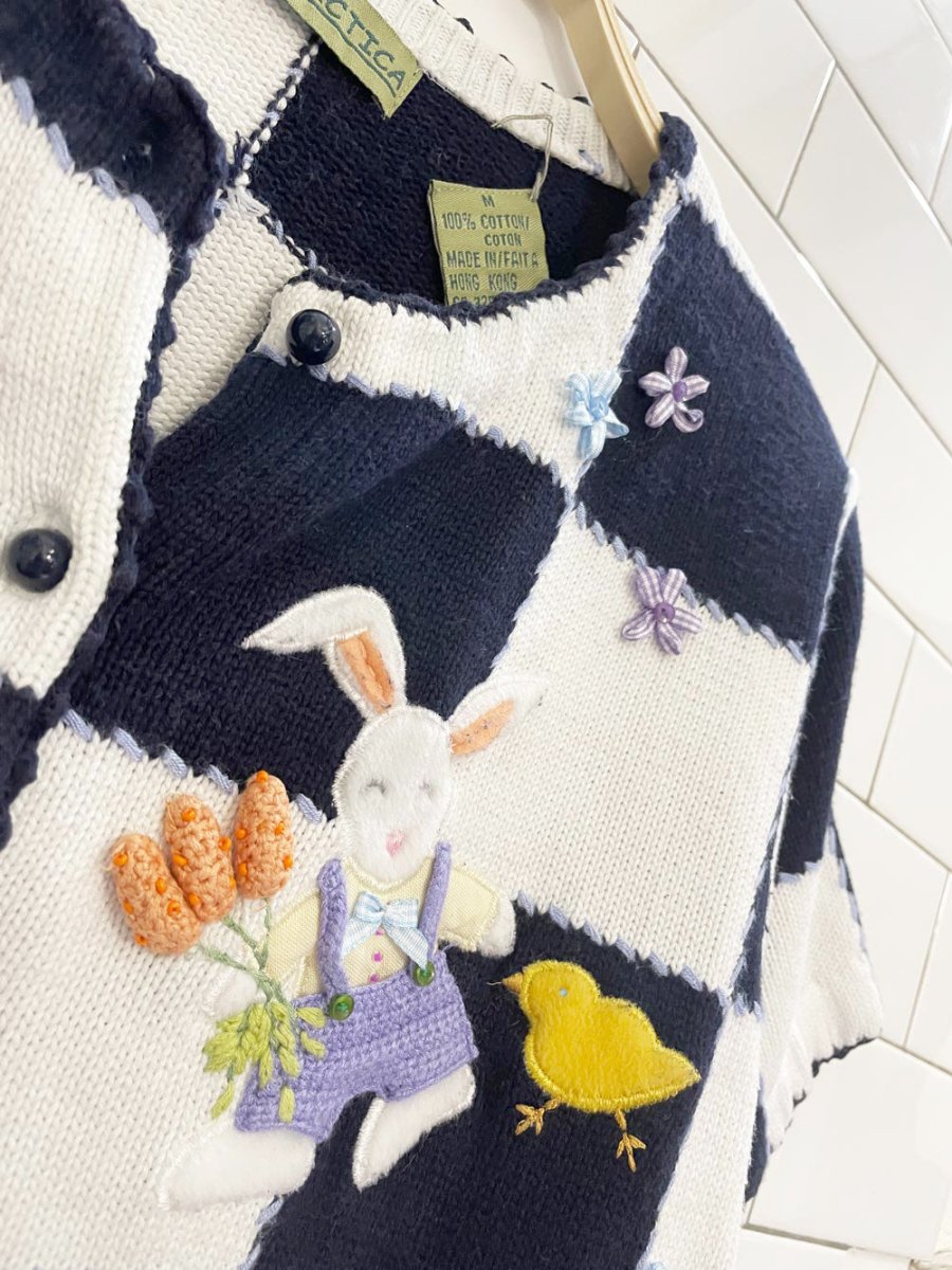 vintage 00s antartica bunnies check knit cardigan top - good market thrift store