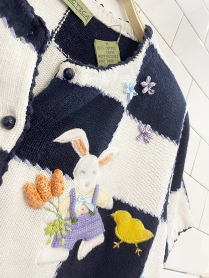 vintage 00s antartica bunnies check knit cardigan top - good market thrift store