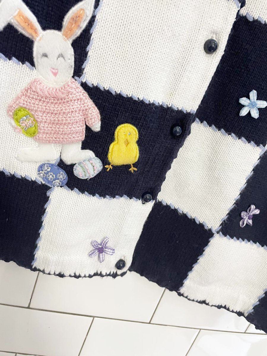 vintage 00s antartica bunnies check knit cardigan top - good market thrift store