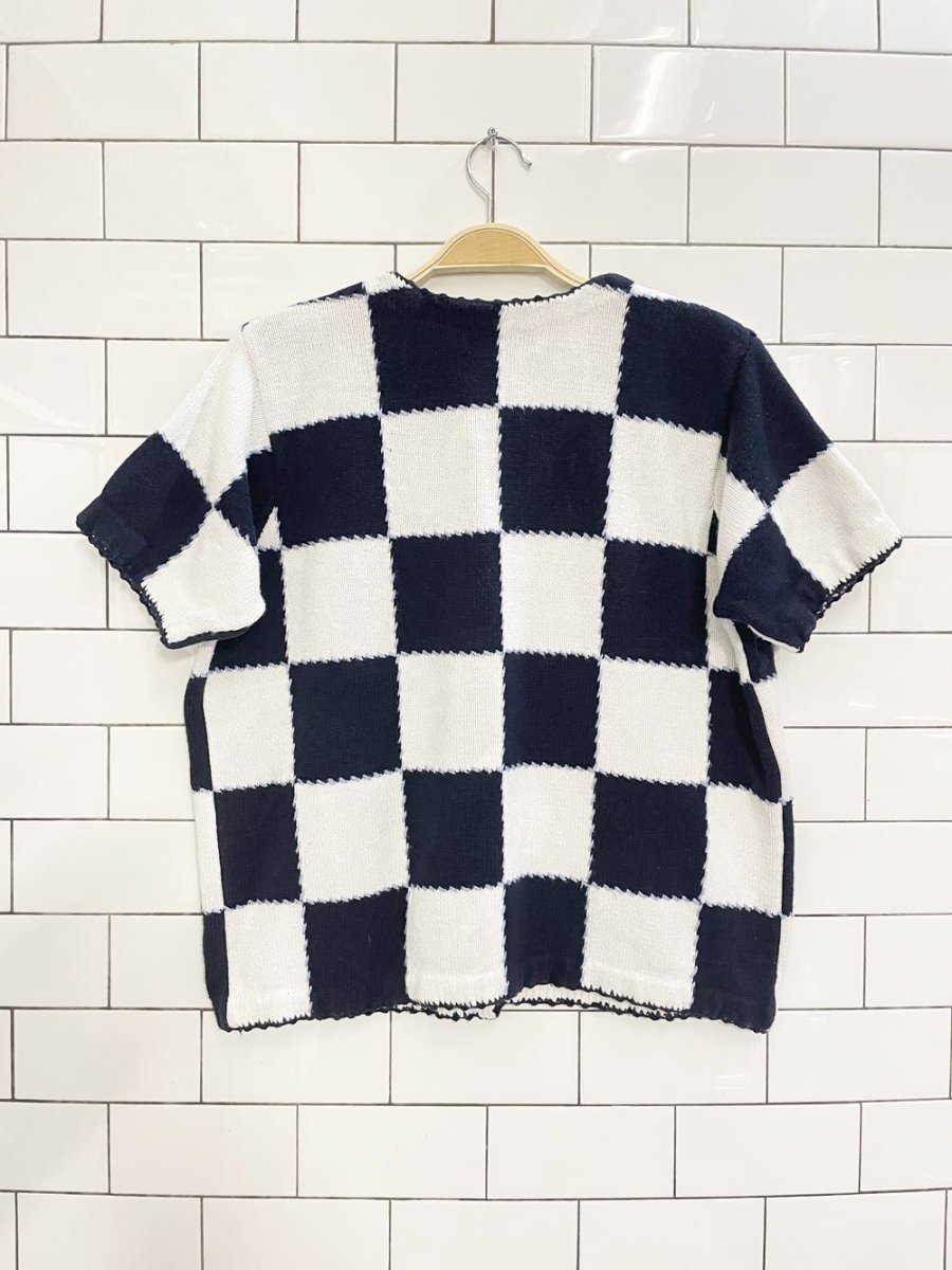 vintage 00s antartica bunnies check knit cardigan top - good market thrift store