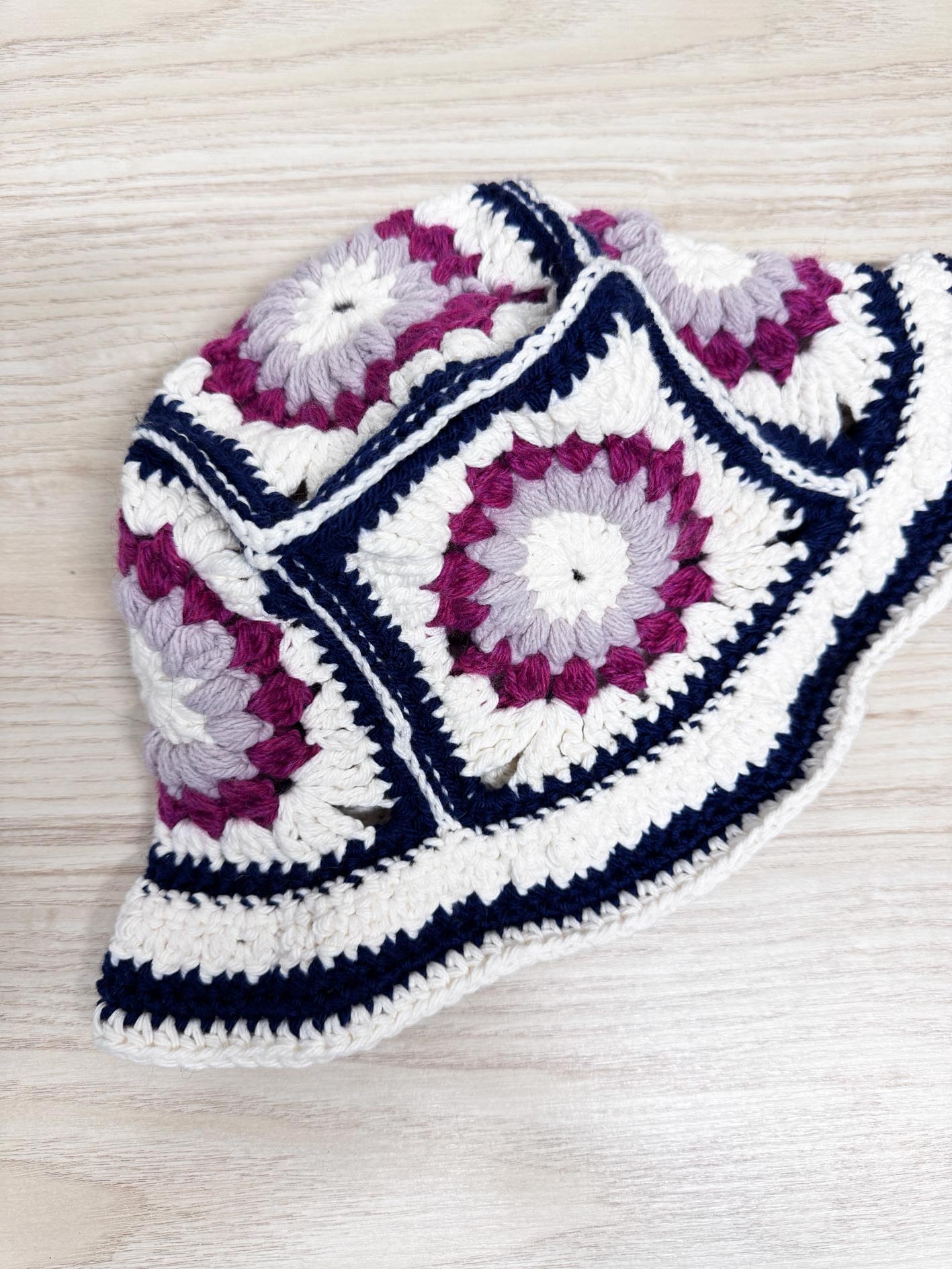 handmade crochet knit granny square bucket hat