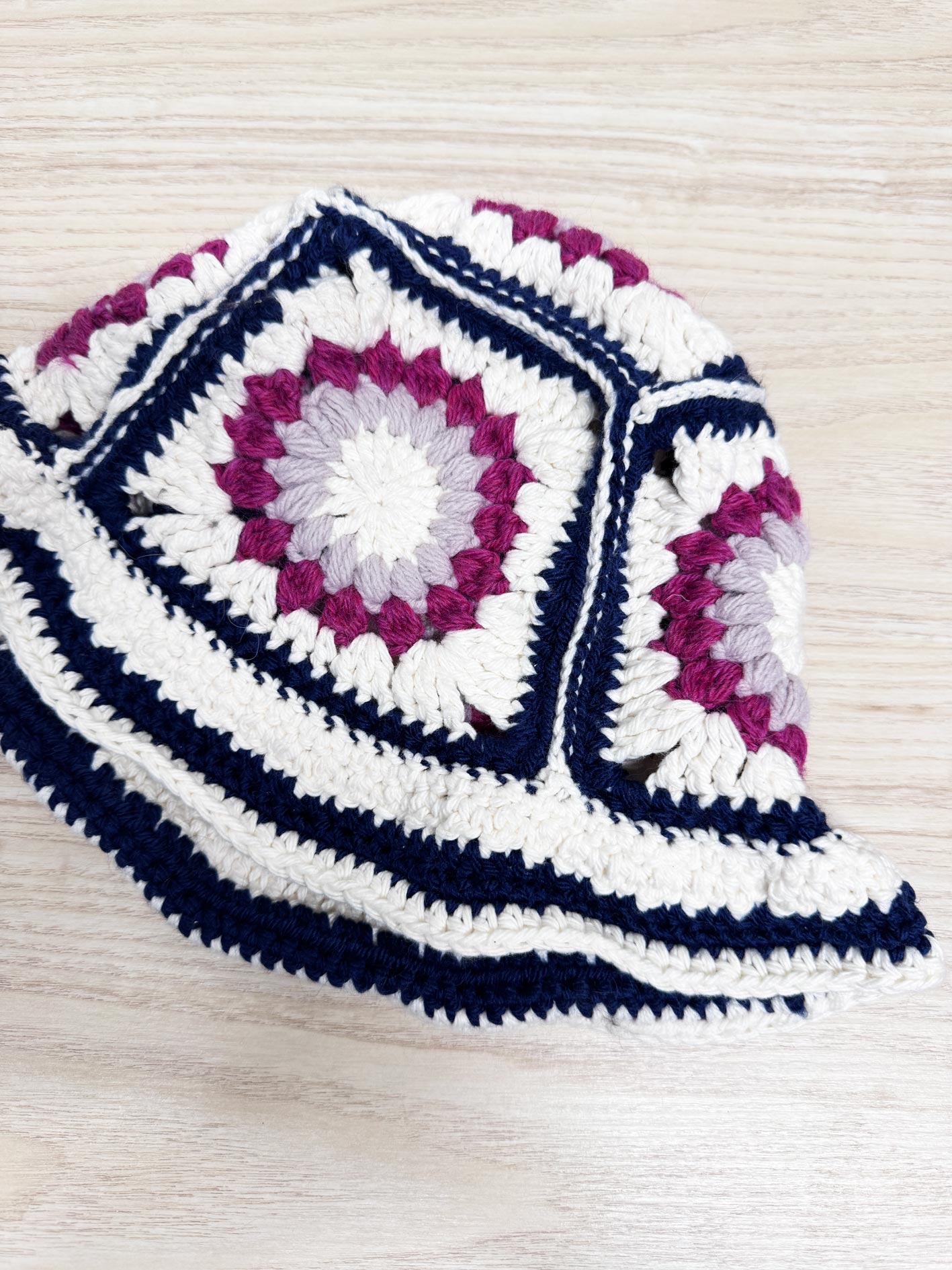 handmade crochet knit granny square bucket hat