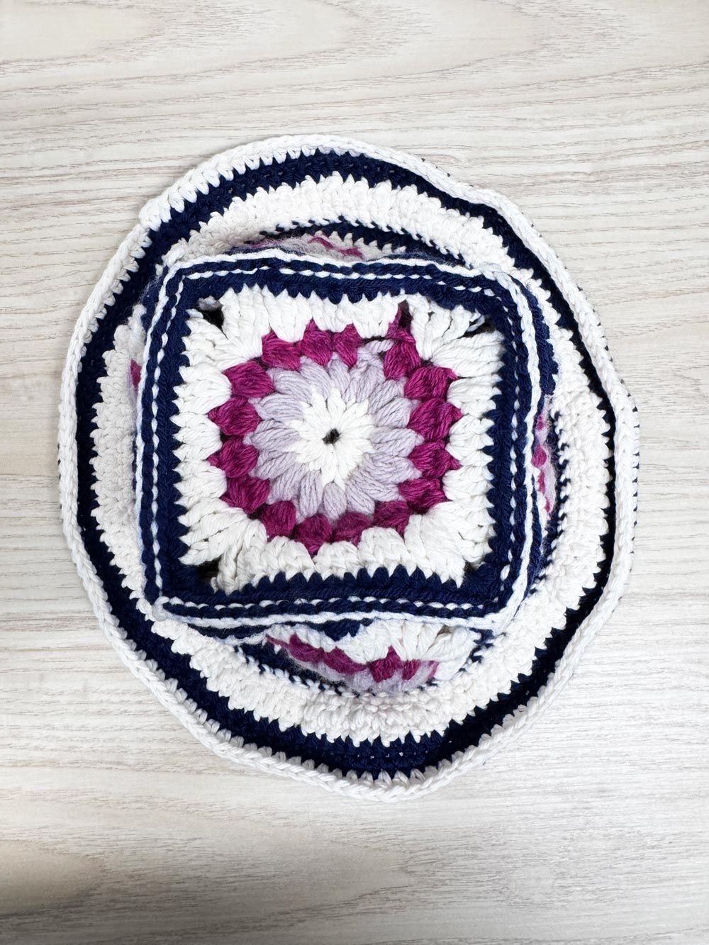 handmade crochet knit granny square bucket hat