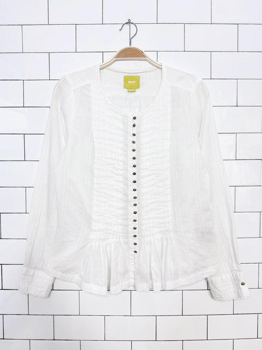 maeve gelise pleated prairie full button blouse | anthropologie