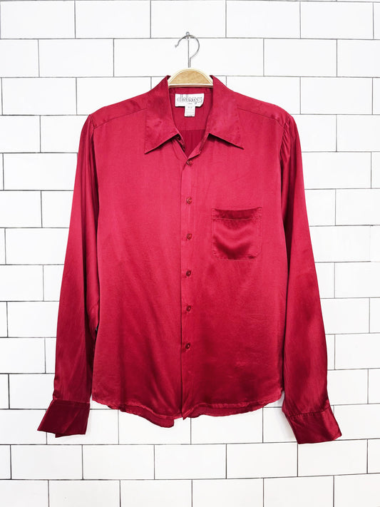 vintage 00s dalmy's 100% silk full button blouse