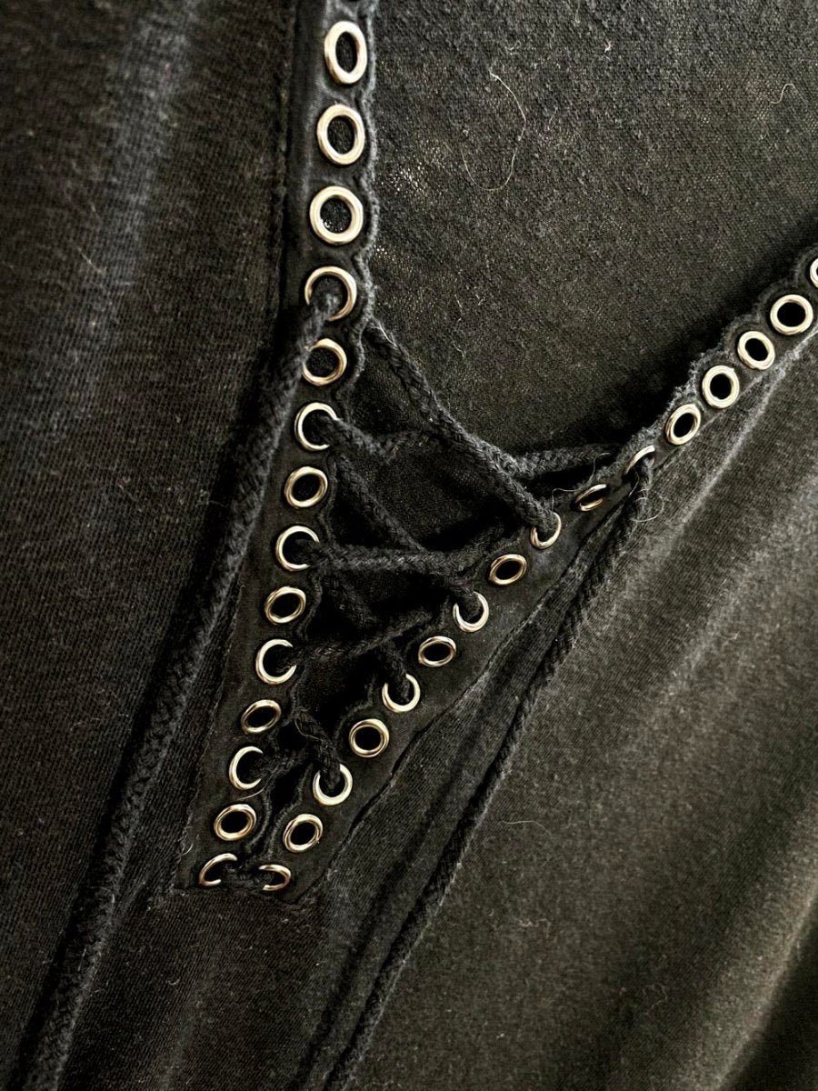 rock & republic linen - blend oversized lace up long sleeve top - good market thrift store