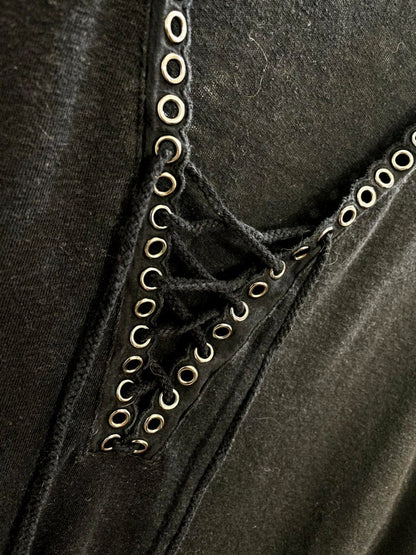 rock & republic linen - blend oversized lace up long sleeve top - good market thrift store