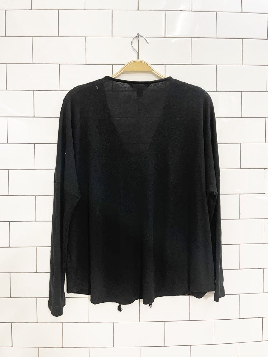 rock & republic linen - blend oversized lace up long sleeve top - good market thrift store