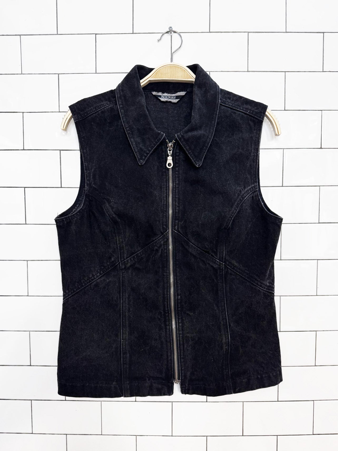 vintage rockies fitted full zip denim vest top