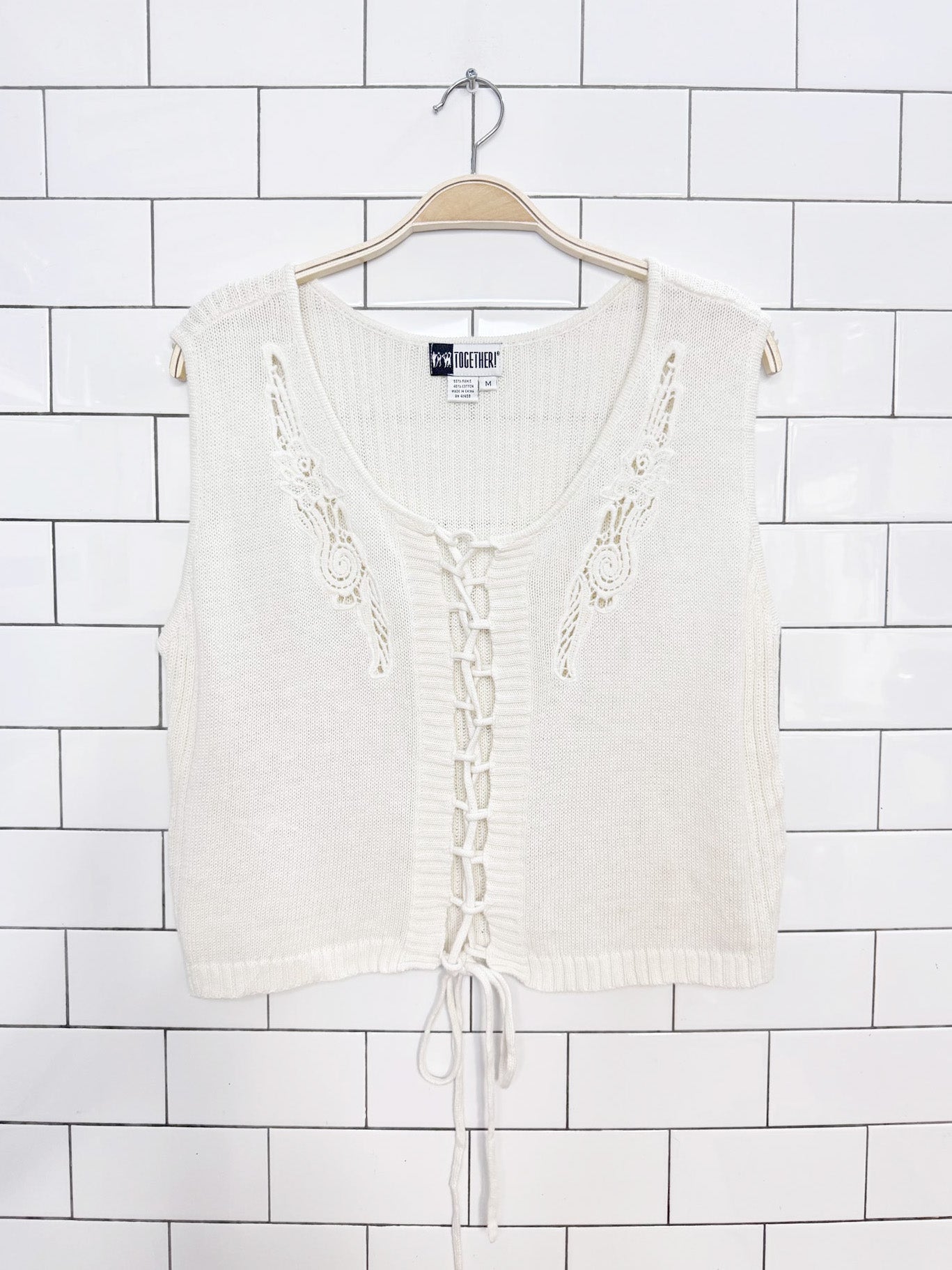 vintage 90s together ramie-blend lace up knit vest top