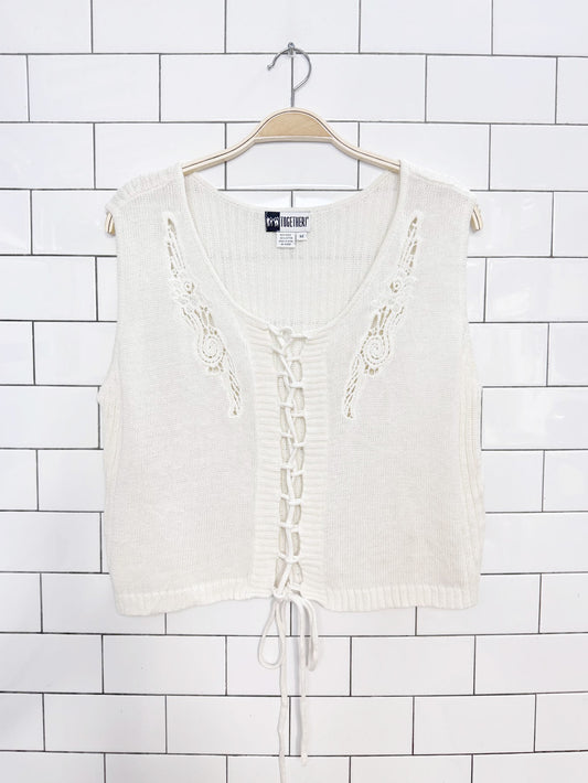 vintage 90s together ramie-blend lace up knit vest top