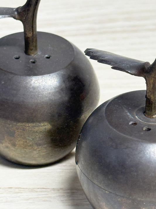 x2 vintage brass apple salt + pepper shakers | made in India