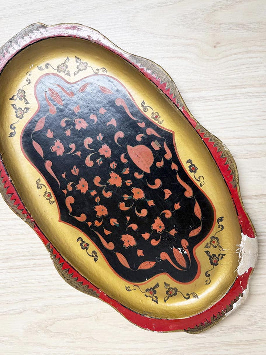 vintage hand-painted florentine oval tray | made in Japan