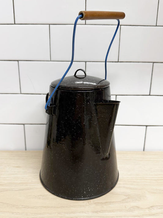vintage enamelwear speckled camping coffee kettle pot