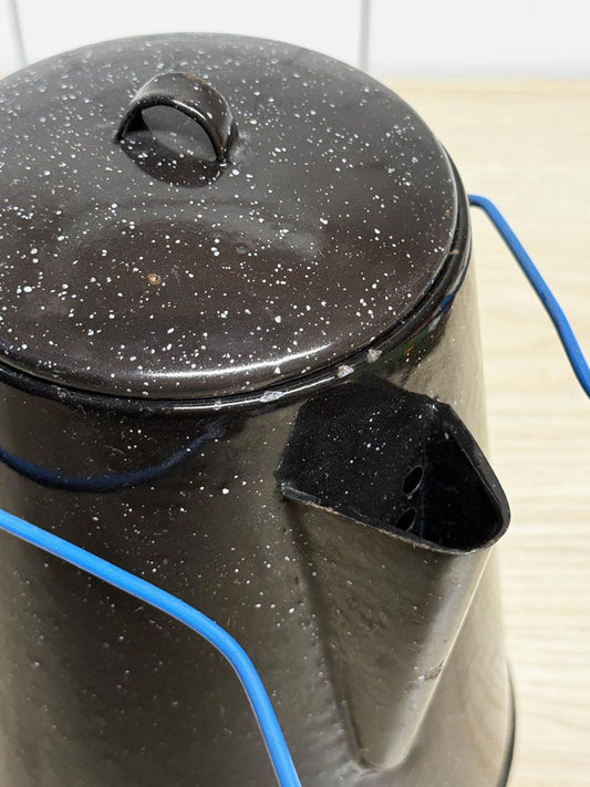 vintage enamelwear speckled camping coffee kettle pot