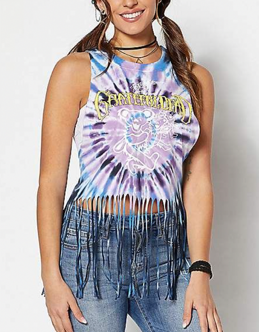 grateful dead tie dye fringe hem tank