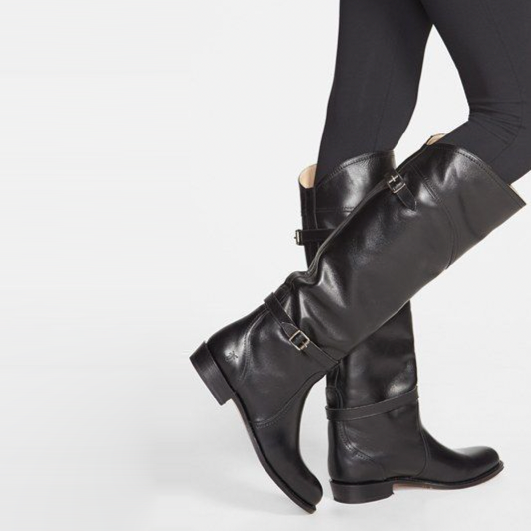 frye black leather tall riding boots