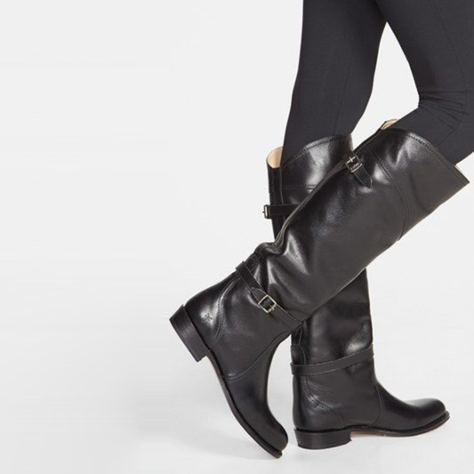 frye black leather tall riding boots