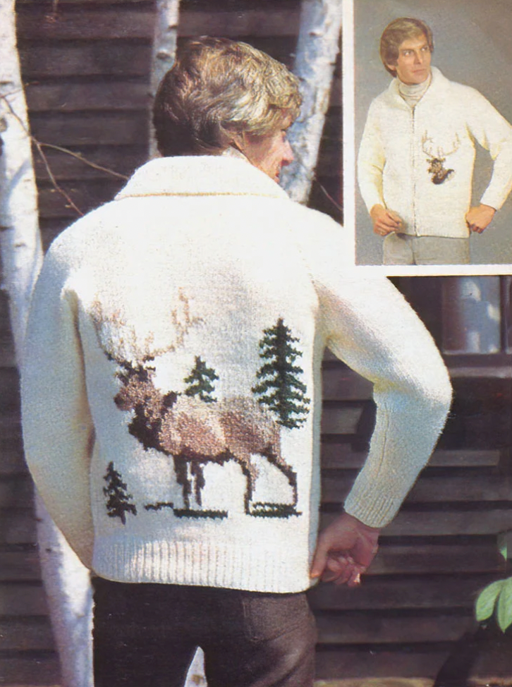vintage 50's mary maxim elk cowichan cardigan jacket