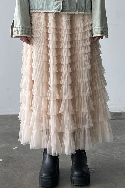 french tule layered ruffle midi skirt