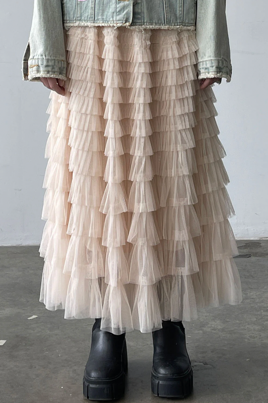french tule layered ruffle midi skirt