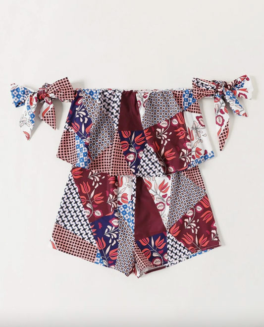 shein side knot patchwork romper