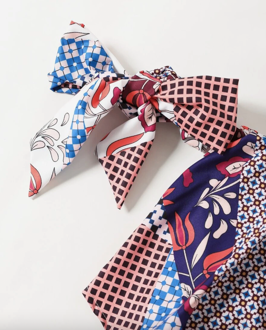 shein side knot patchwork romper