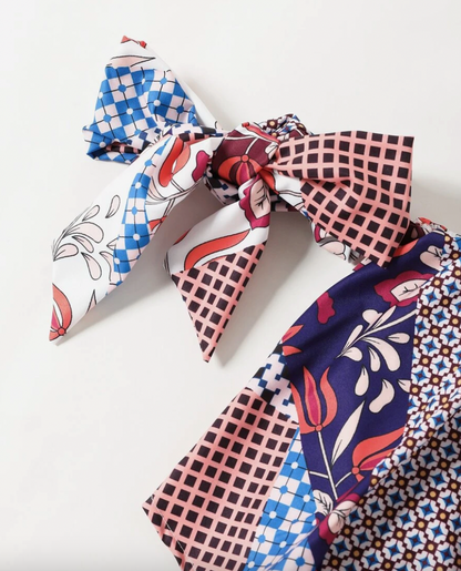 shein side knot patchwork romper