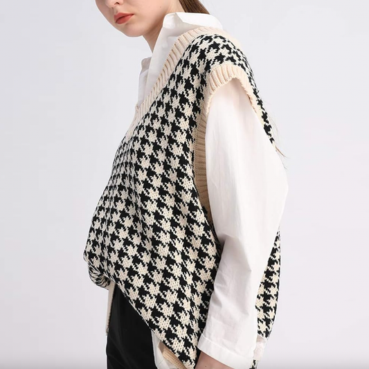 shein houndstooth oversized knit vest