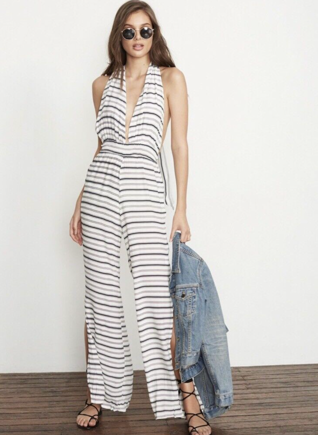 faithfull cannes striped halter jumpsuit