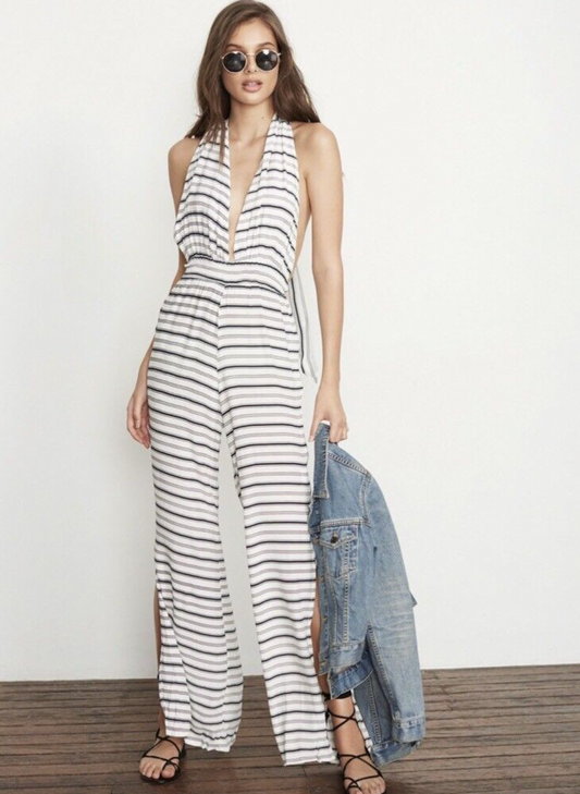 faithfull cannes striped halter jumpsuit