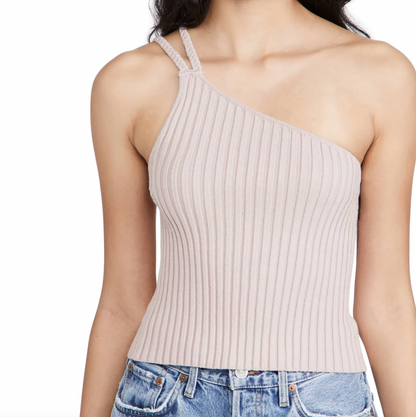 525 yellow ribbed braided one shoulder tank