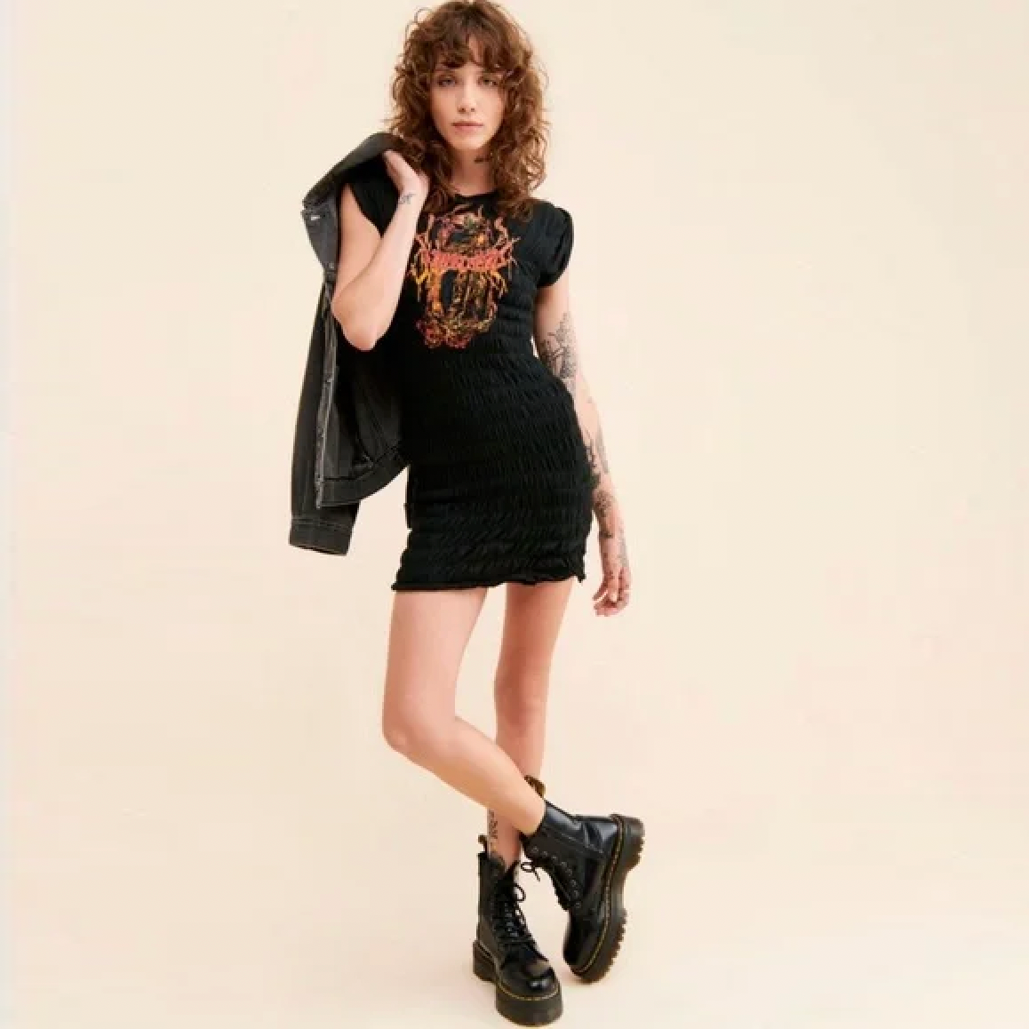 nwt UO tatum smocked metalhead mini dress