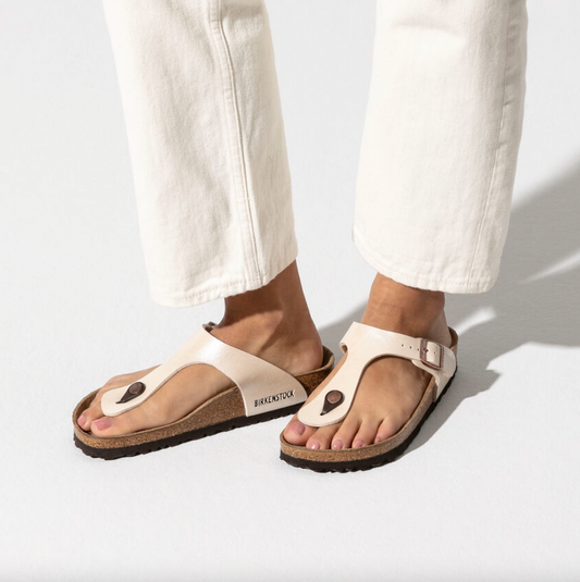birkenstock white pearl gizeh sandals