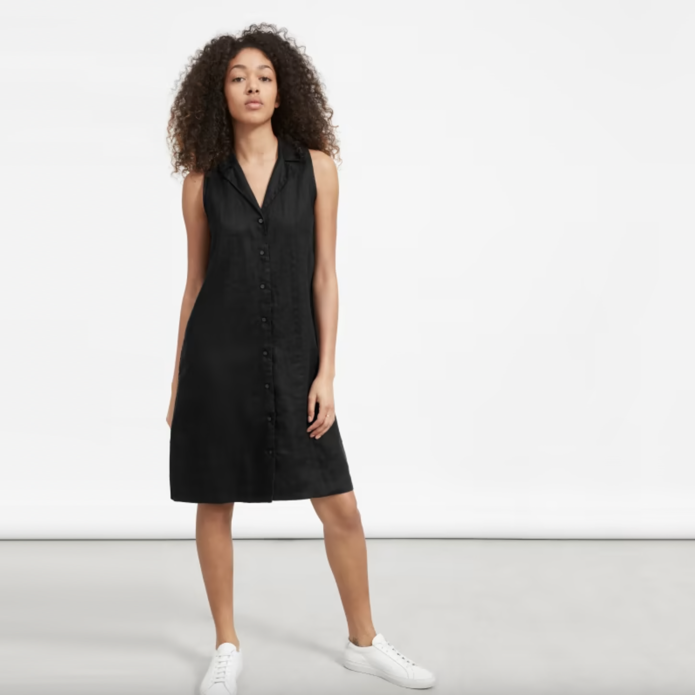 everlane the linen sleeveless shirt dress