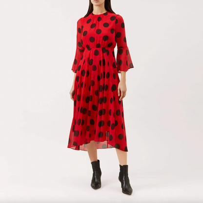 bailey red chiffon polka dot midi dress