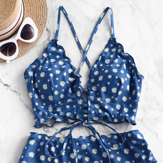 nwt zaful daisy print bikini top