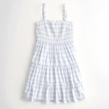 hollister smocked top tiered plaid mini dress