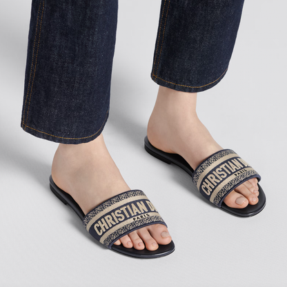dior 2023 embroidered cotton dway slides