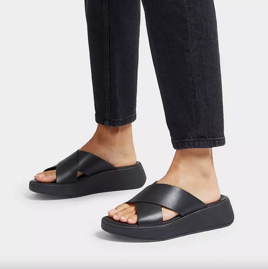 fitflop 2024 f-mode leather cross platform slide