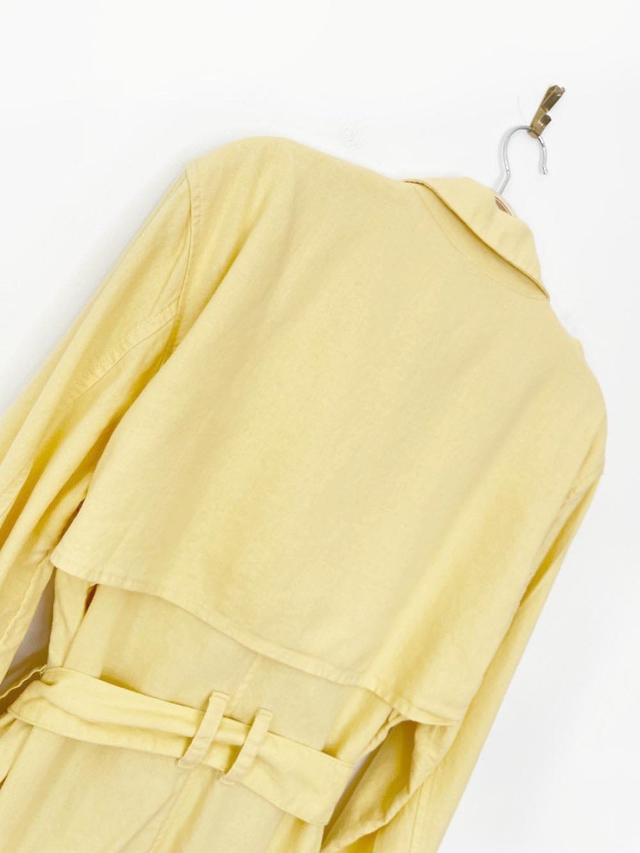 a new day linen - blend butter yellow trench coat - good market thrift store
