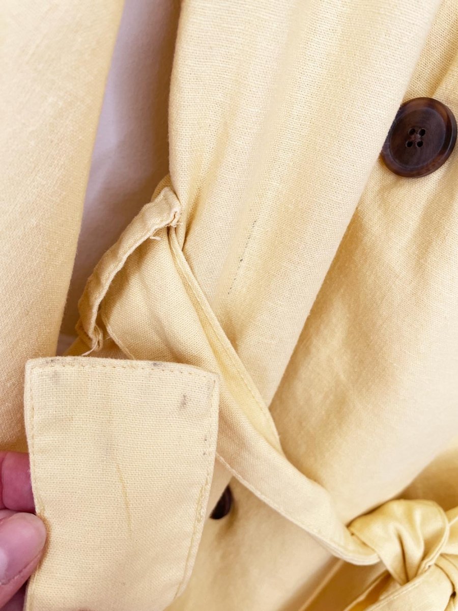 a new day linen - blend butter yellow trench coat - good market thrift store
