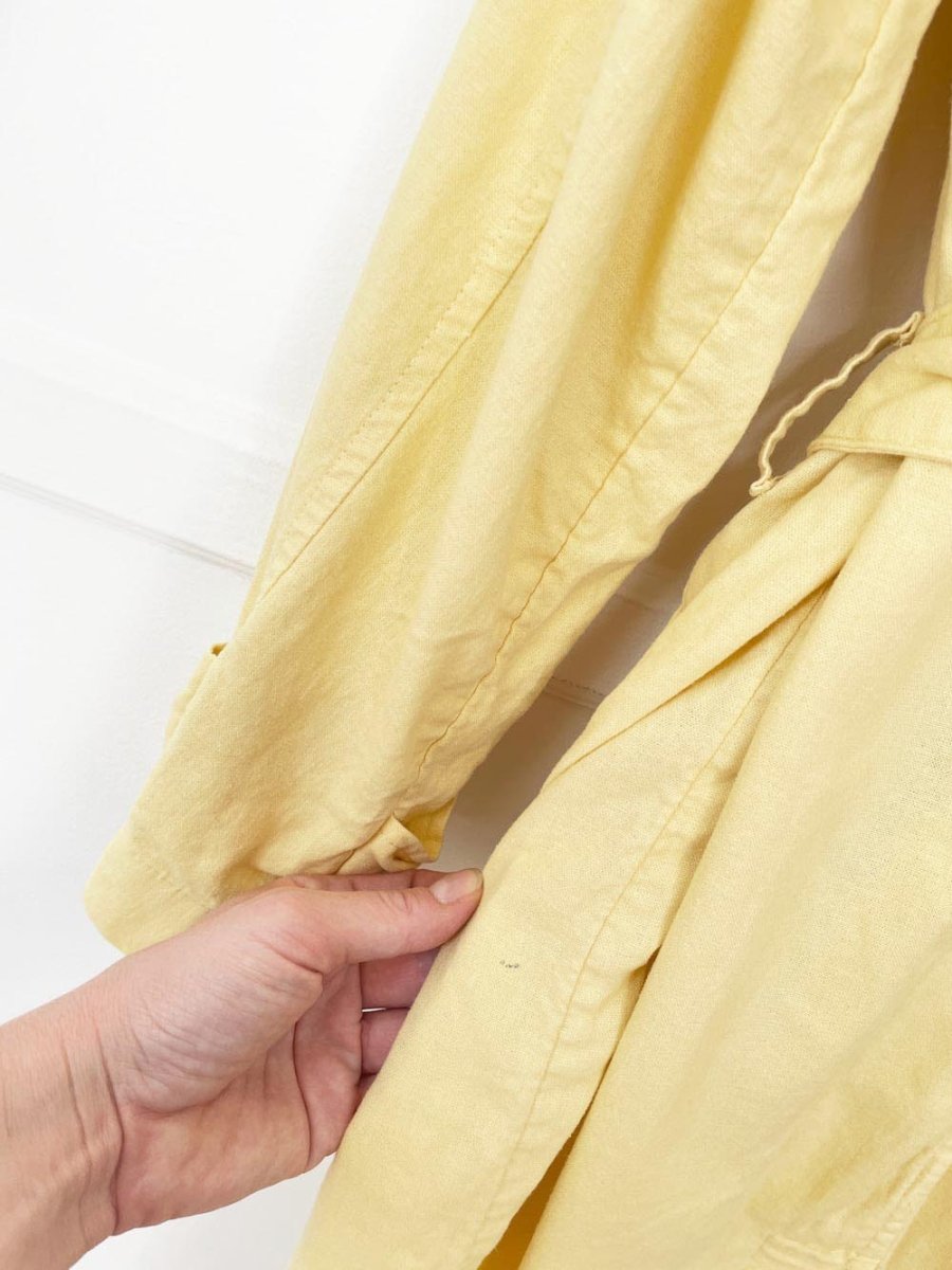 a new day linen - blend butter yellow trench coat - good market thrift store