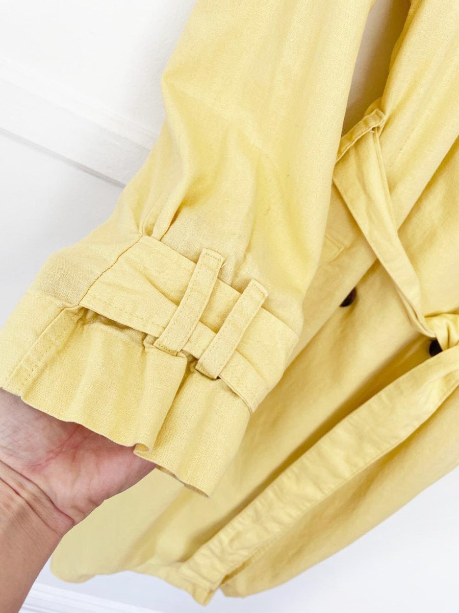 a new day linen - blend butter yellow trench coat - good market thrift store