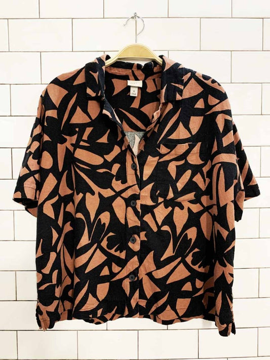 a new day linen - blend full button resort shirt - good market thrift store